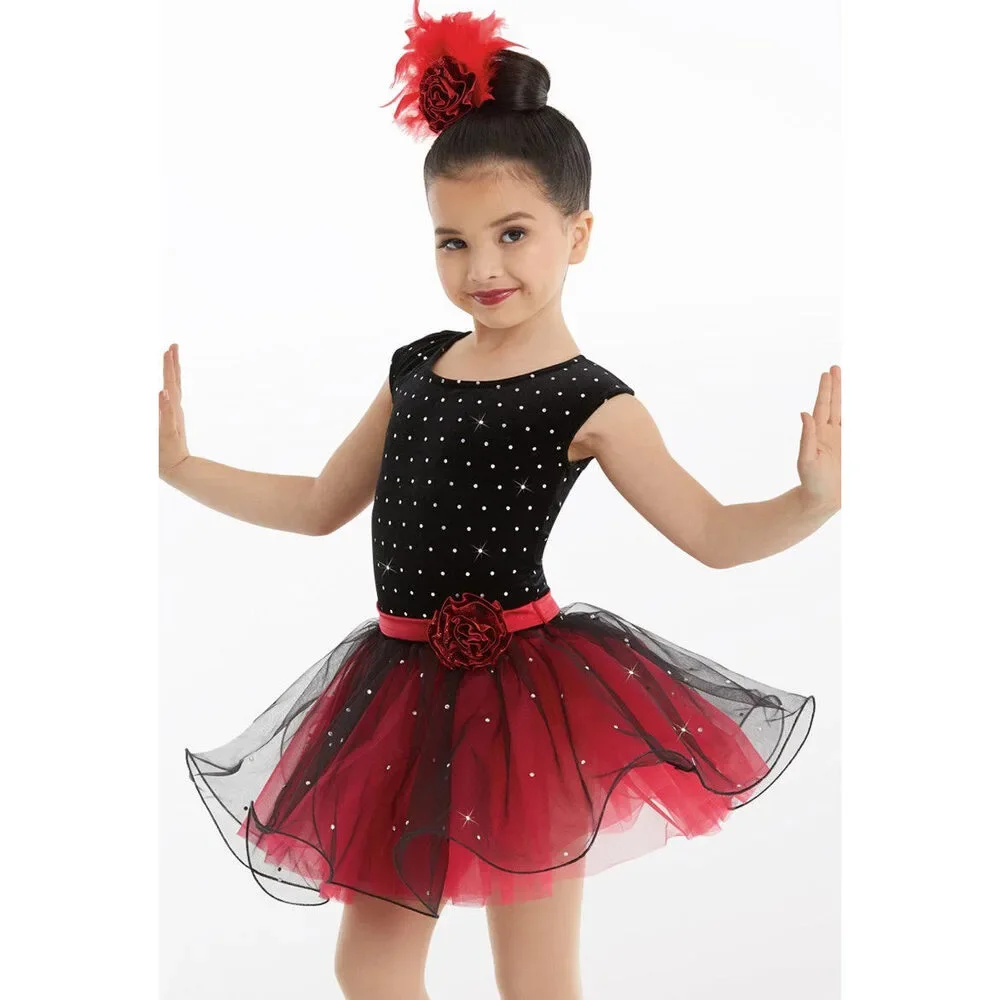 Pre-Owned Dance Costume Weissman 11803 Small Child Red Dress Jazz Sequin
